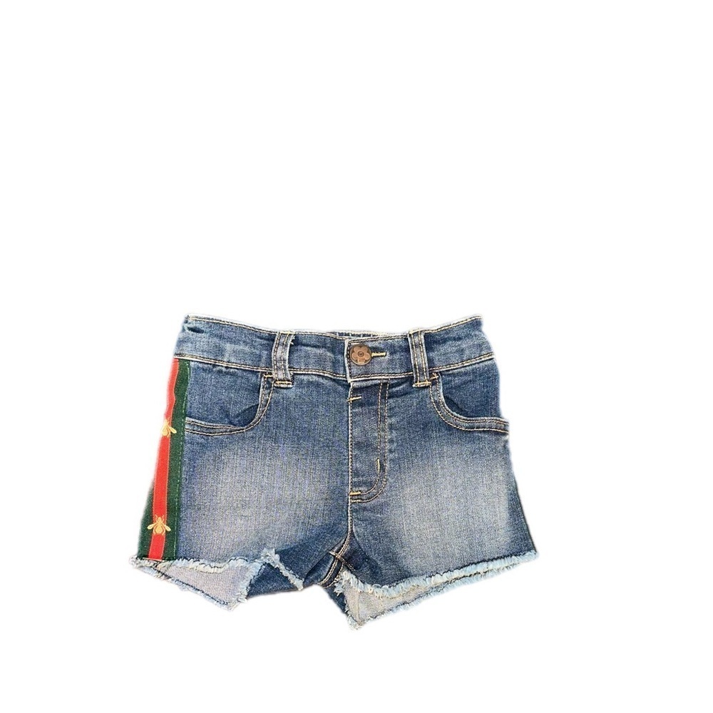 Toddler Denim Shorts W/ Green/Red Bee Side Ribbon - Picture 7 of 12